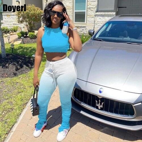 Tracksuit Women Set Summer Clothes for Women Sportwear Joggers Crop Top Stacked Sweatpants Leggings Set Casual Two Piece Outfits