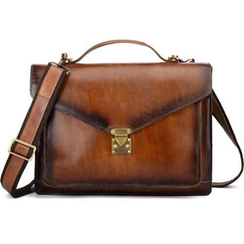 Retro Genuine leather Totes bag handbag casual shoulder bag hand-painted first layer cowhide leather mens business briefcase