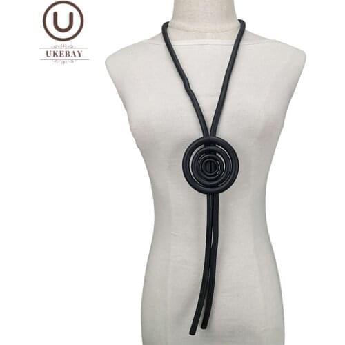 UKEBAY New Round Pendant Necklaces Women Rubber Jewelry Boho Accessories Long Statement Necklace Gothic Sweater Chain Gift Woman