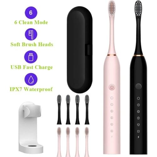 Sonic Electric Toothbrush +Tooth Brush Head +Travel Box +Toothbrush Holder Ultrasonic Automatic USB Rechargeable IPX7 Waterproof