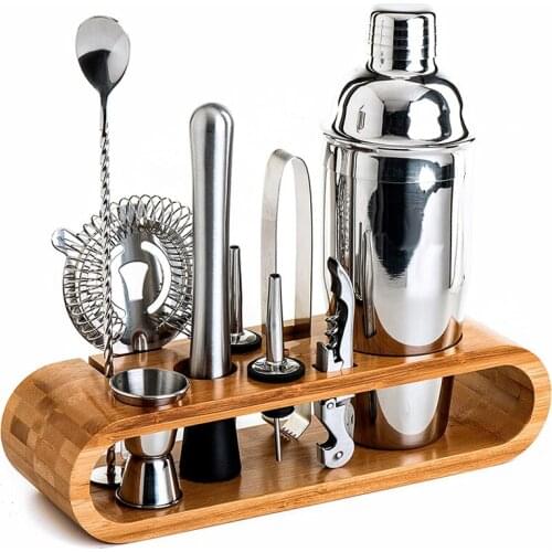 10Pcs/set 750ml Stainless Steel Cocktail Shaker Mixer Drink Bartender Kit Bars Set Tools With Wine Rack Stand