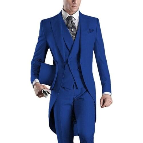 2021 Formal Morning Dinner Party Men Suit Slim Fit Prom Wedding Suits for Men Groom Tuxedo 3 Pieces Royal Blue Best Man Blazer