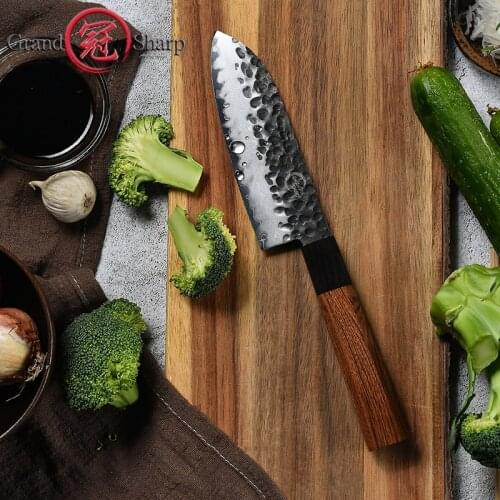 5 Inch Santoku Chef Knife 3 Layers Japanese AUS10 Filleting Kitchen Knives Utility Slicing Cleaver Santoku Knife Gift GRANDSHARP