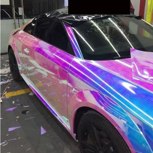 50cm*150/200/300CM Gloss Rainbow Chrome Holographic White Vinyl Car Wrap Roll DIY Air-Release Adhesive Sticker Car Wrapping Foil