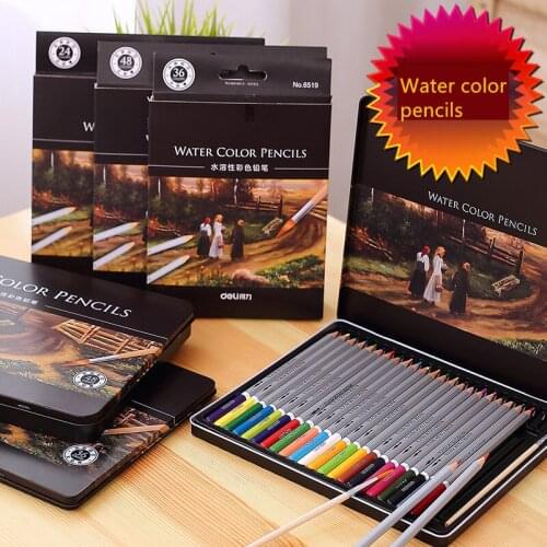 Deli 6524 72 colors water soluble iron color boxed colored pencil water color pencils