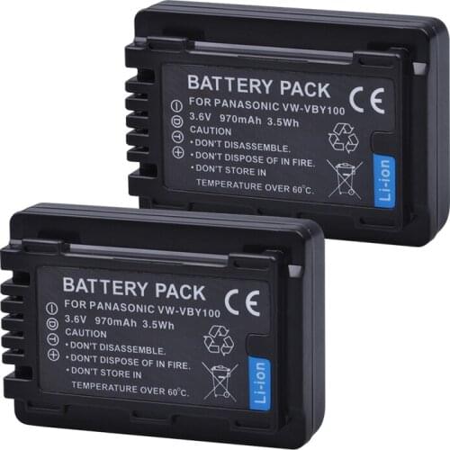 Tectra 2PCS VW-VBY100 VBY100 Li-ion Camera Battery for HC-V130 HC-V130K HC-V201 HC-V201K HC-V110 HC-V110K Camcorder