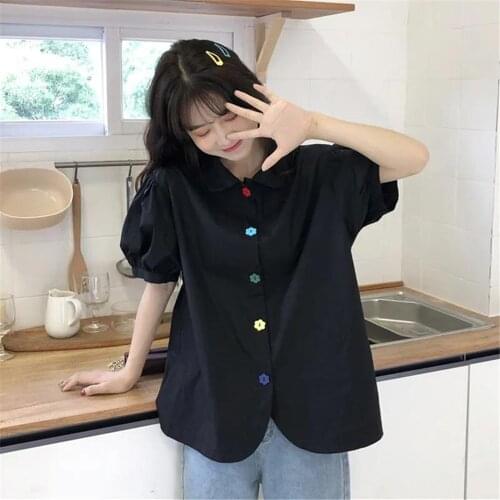 Black Cute Solid Blouse Shirt For Girl Loose Summer Oversize Shirt Women Harajuku Punk Tops Tee Hip Hop Korean Clothes Shirt