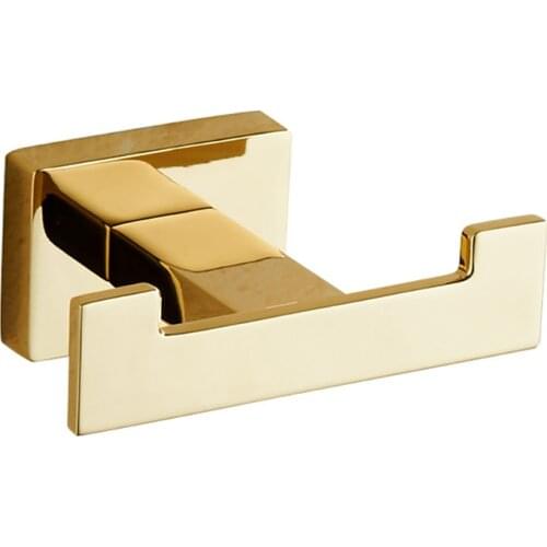 Zinc Alloy Gold Bathroom Double Hook Robe Hooks Wall Mounted Hat Clothes Peg Hanger For Living Room Kitchen Hanging Rack Holder