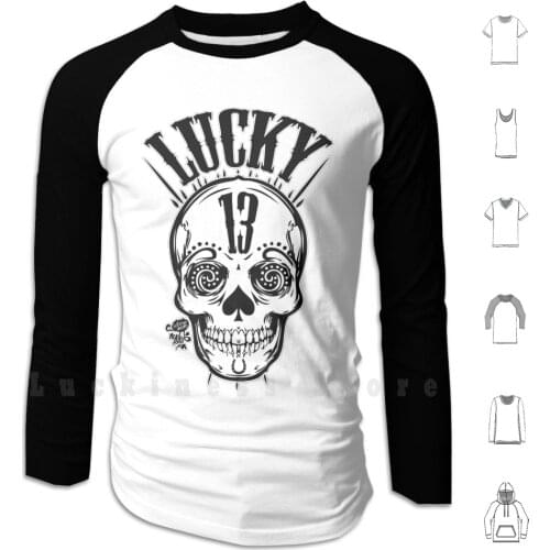 Lucky 13 Hoodie Long Sleeve Rock Logo Psychobilly Tattoo Punk Skull Ink Lucky Music