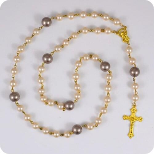 Imitation pearls 45 beads Rosary Beads INRI Jesus Cross Pendant Necklaces Catholic Christian Orthodox Fashion Religious Jewelry
