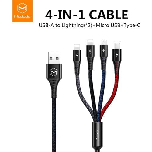 Mcdodo 4 in 1 USB Cable for Micro USB Type C Charger Cable for iPhone Xs Max XR X 8 7Huawei 3 in 1 USB C Fast Charging Data Cord