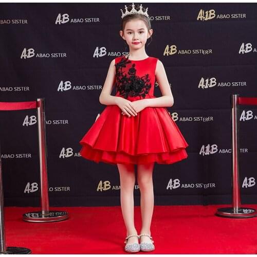 Red Wedding Party Girl Dress Birthday Elegant Summer Princess Prom Flower Girl Dresses Evening Vestidos Girl Dresses AE50GD