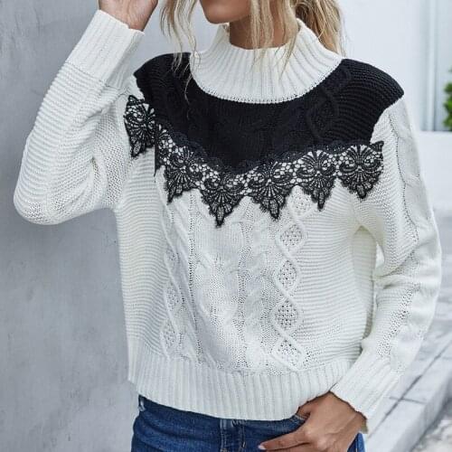 Lace Turtleneck Sweaters Women High Quality Autumn Winter 2020 Pull Jumpers European Casual Sweater Female Oversized Pullovers