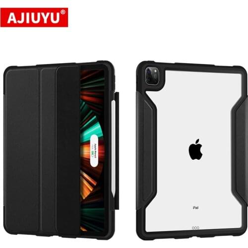 AJIUYU Smart Magnetic Case For iPad Pro 11 12.9 inch 2021 2020 Air 4 10.9 Tablet Acrylic+TPU Protective Cover Shell Skin Case