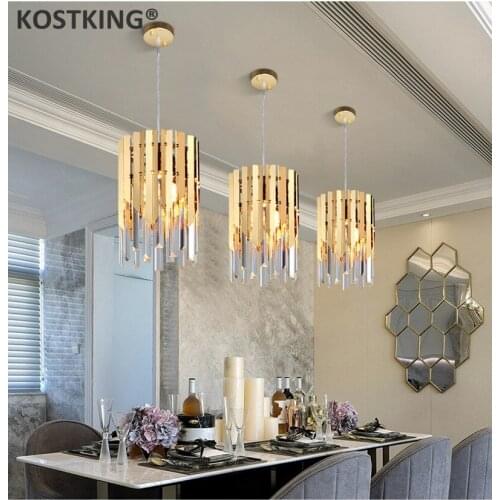Small round gold crystal led modern chandelier lighting for kitchen dining room bedroom bedside light luxury k9 pendant lamps