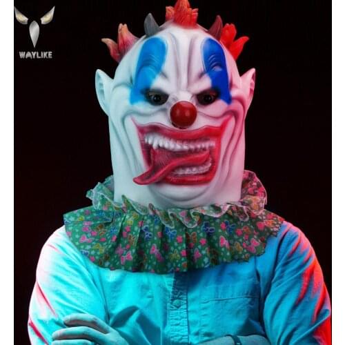 WAYLIKE Halloween Flame Clown Latex Mask Cosplay Adult Party Mask Funny Props Village Flower Clown Joker Horror Terrible Mask