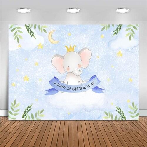 Mocsicka A Baby Is On The Way Baby Shower Backdrop for Photography Elephant Gold Star Moon Child Birthday Background Photo Shoot