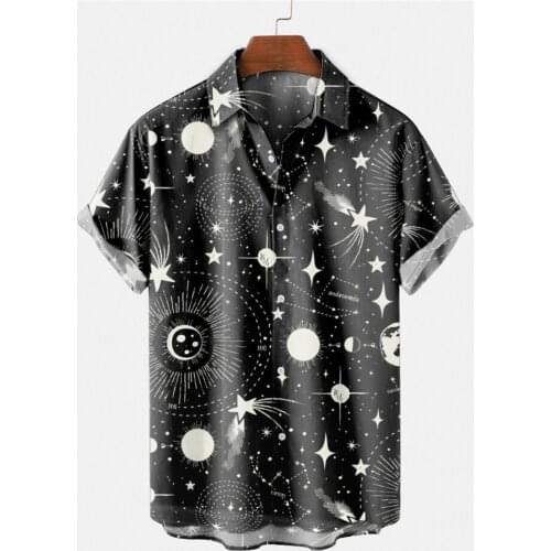 Space Printed Casual Men Vintage Loose Beach Shirt Summer New Hawaiian Short Sleeve Shirt Oversize 6XL