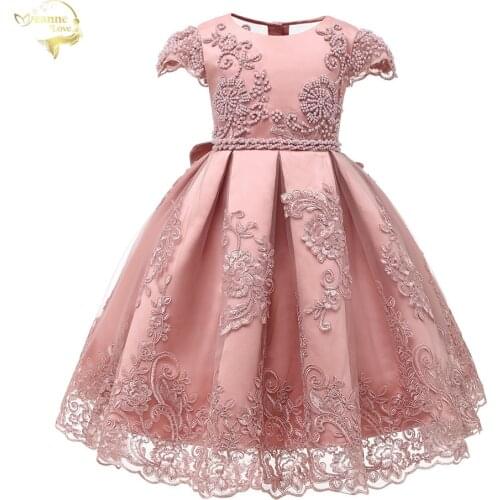 2020 New Flower Girl Dresses Pearls Ball Gowns Lace Appliques Princess Kids Pageant Gowns For Weddings First Communion Dresses