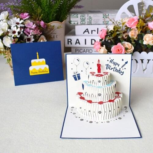 3D Pop Up Happy Birthday Greeting Cards Cake Postcards Invitations with Envelope for Kids Gifts