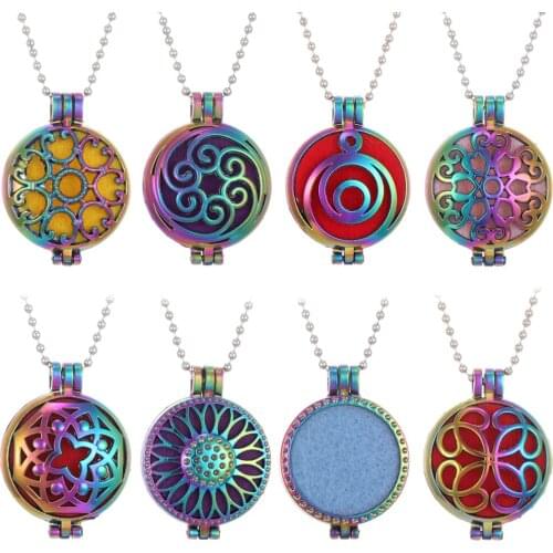 New Colorful Aromatherapy Necklace Vintage Round Flower Aroma Diffuser Open Lockets Pendants Essential Oil Diffuser Necklace