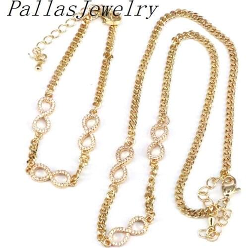 3 Sets, 3 Styles CZ Star Round Fashion Gold Color Necklace Charm Link Chain Necklaces Bracelet for Women Jewelry