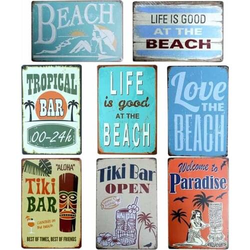 Beach Retro Metal Sign Tiki Bar plaque Vintage Hawaiian Decorative Plates Bar Cafe Pub Wall Decoration Home Decor 20x30cm