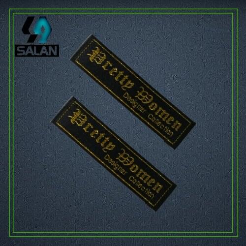 Custom selvage clothing labels by wood shuttle Trademark satin woven labels fabric sewing embroidered tags for clothes