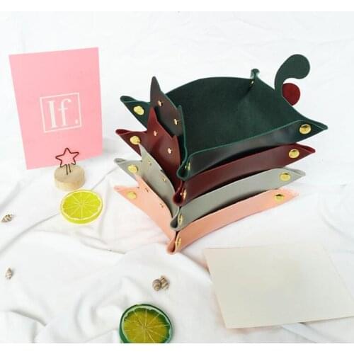Jewelry Leather Portable Cat Shape Storage Tray Key Desktop Box Coin Makeup Household Folding