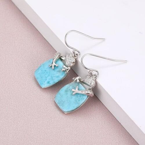 Simple Fashion Charm Cute Animal 925 Sterling Silver The Frog Prince Jewelry Gift Classic Natural Precious Larimar Earrings