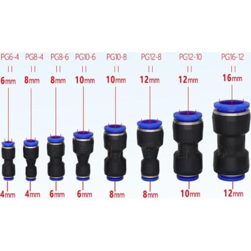 100PCS PG6-4 8-4 8-6 10-6 10-8 12-8 12-10mm Straight Union Reducer Fitting Pneumatic Push to Connect Air