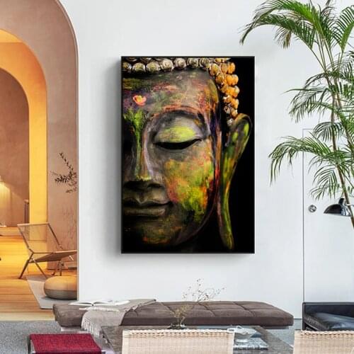 Buddha Statue Picture Posters and Prints Wall Art Canvas Painting Buddhist Decoration Pictures for Living Room Home Buddha Mural