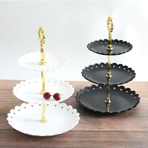 Cake Fruit Three Layer Storage Tray Dish Kitchen Party Plastic Cake Pan Stand Decorative Dessert Holder Organizer Round Plate