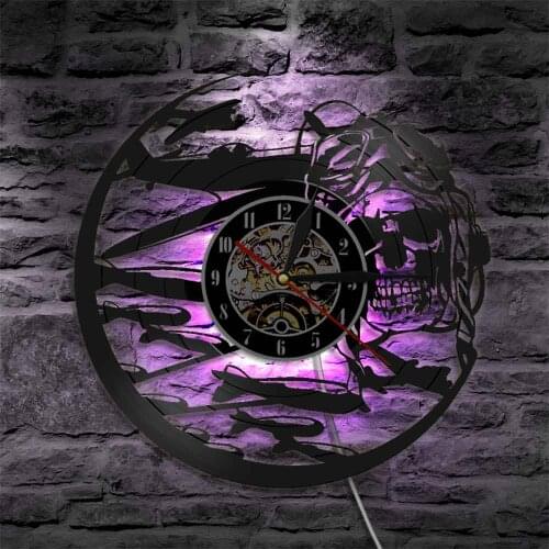 Aviator Skeleton Vinyl Record Wall Clock Retro Pilot Skull Wall Clock Airplane Flying Jet Helmet Hipster Goggles Skull Wall Art