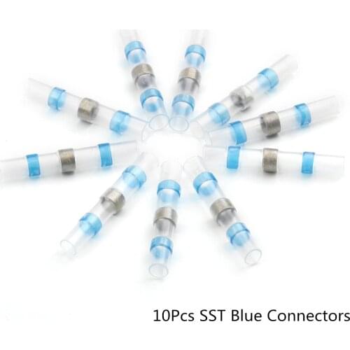 Waterproof Blue Solder Seal Heat Shrink Butt Connectors 10Pcs/Set AWG 16-14 Electrical Wire Cable Terminals Kit