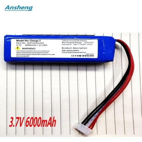 High Quality 6000mAh GSP1029102A battery For JBL Charge 3 CS-JML330SL Speaker Batterie