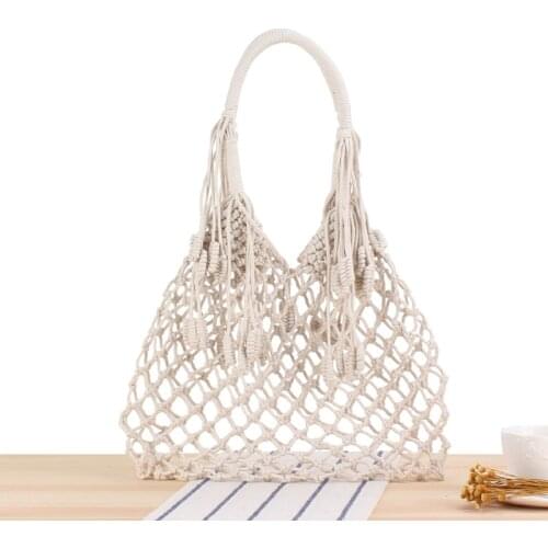 Aaby 2021 Summer Straw Bags For Women High Capacity Cotton Rope String Beach Bag With Tessal Shoulder