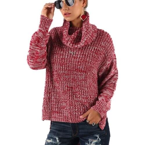 Irregular Hem Turtleneck Women Knitted Sweaters Loose Autumn Winter Female Pullover Jumpers Streetwear Ladies Sweaters 2019