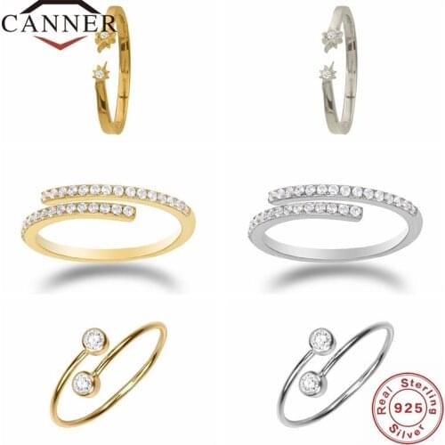 CANNER Real 925 Sterling Silver Rings for Women INS Style Cute Zircon Round Opening Ring Wedding Fine Jewelry Minimalist Gift