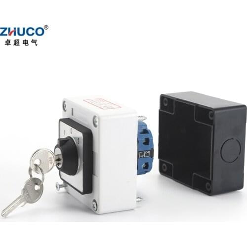 ZHUCO SZW26/LW26-20 ON-OFF-ON 20A 1 Phase Selector Universal Cam Changeover Key Switch With Waterproof And dustproof Sealed Box