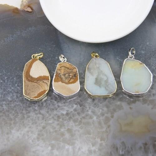 1pcs Natural Amazonite Picture Stone Slice Pendant Quartz Slab Necklace DIY Jewelry Earring Making Accessories For Womans Gift