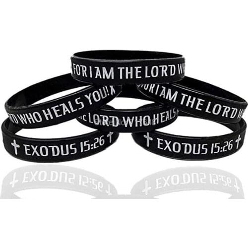 100pcs For I am the Lord who heals you Exodus 15:26 wristband silicone bracelets free shipping by ePacket A