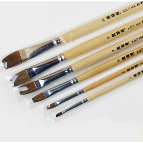 6 pcs/set Weasel Bristle Hair Acrylic Painting Brush Set Long Handle School Drawing Tool Watercolor Brush For Art Supplies