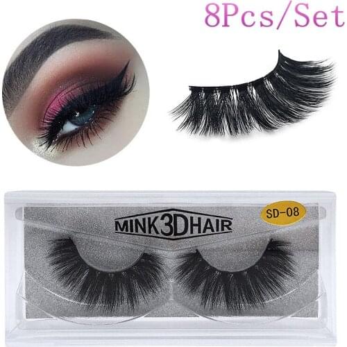 Eldridge 8pcs Fake Lashes 3D Mink Eyelashes 100% Natural Handmade Reusable Natural Eyelashes Popular False Lashes Makeup Set
