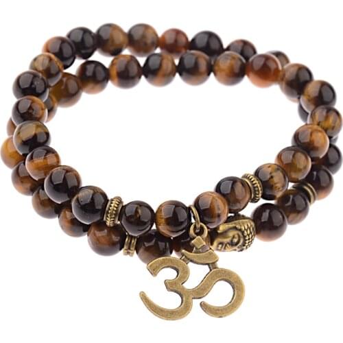 Charm Bracelet For Men Fashion Buddhism Antique OM High quality Tiger Eye Stone Bead Bracelets Jewelry Male Pulseira bileklik