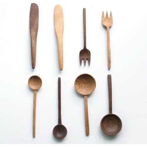 Wood Dinnerware Set Cutlery Spoon Fork Buttler Knife Eco Friendly Table Set Black Walnut/cherry Wood Spoon and Fork