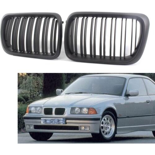For BMW 3-Series E36 1997-1999 Matte Black Double Slat Front Racing Grille PAIR 51138195151, 51138195152