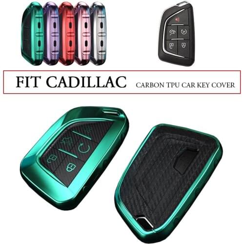 For Cadillac CT5 2020 Carbon Fiber TPU 5 Buttons Car Remote Smart Key Fob Case Cover Holder Shell Accessories