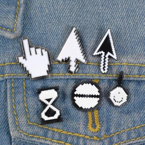 Cursor Enamel Pins White Mouse Magnifier Hourglass Hand Arrow Cursor Keyboard Brooches Window Icon Computer Cursor Brooch Badges