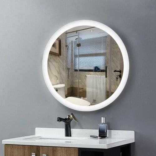 HAUSCHEN M00512 Round 30inch IP44 Waterproof 5500K Cool White 3000K Warm LED Lighted Vanity Bathroom Mirror